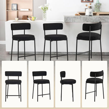 Barhocker 2er Set mit Fußstütze – Schwarz, 63,5 cm Sitzhöhe