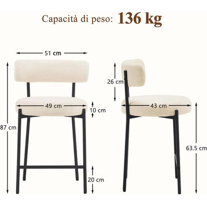 Barhocker Set 2er – Gepolstert, Weiß – 63,5cm Sitzhöhe