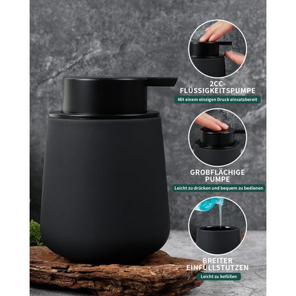 Keramik Seifenspender Schwarz – 350ml Flüssigseifenspender