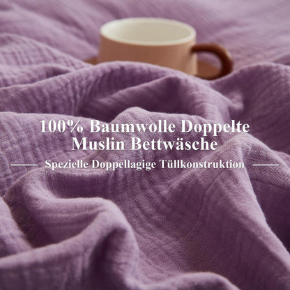 Muslin Bettwäsche 220x240 cm Lila Rosa – Atmungsaktiv & Kühlend