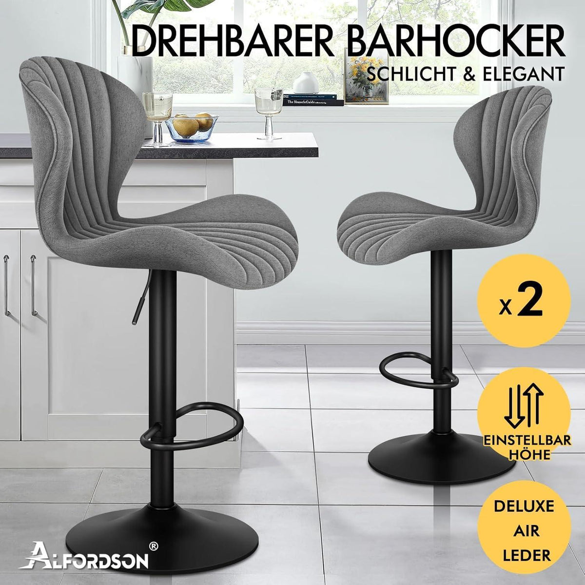 Barhocker Set 2 - Höhenverstellbar & Schwenkbar, Grau
