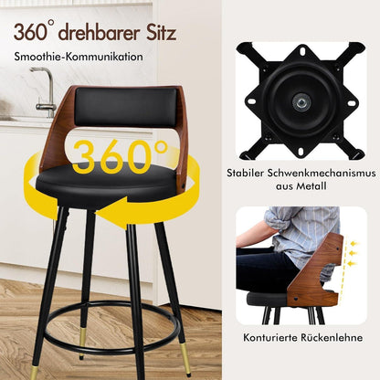 Moderner Barhocker-Set (2x) – 65cm Küchenhöhe, Schwarz