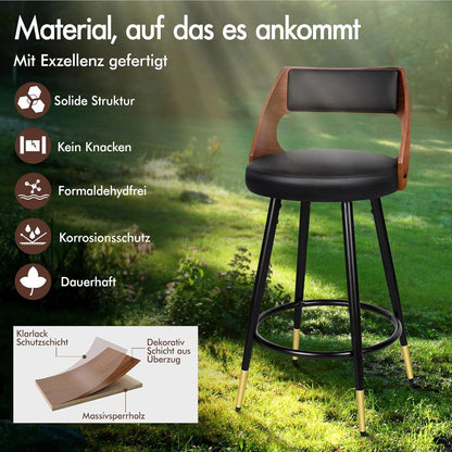 Moderner Barhocker-Set (2x) – 65cm Küchenhöhe, Schwarz
