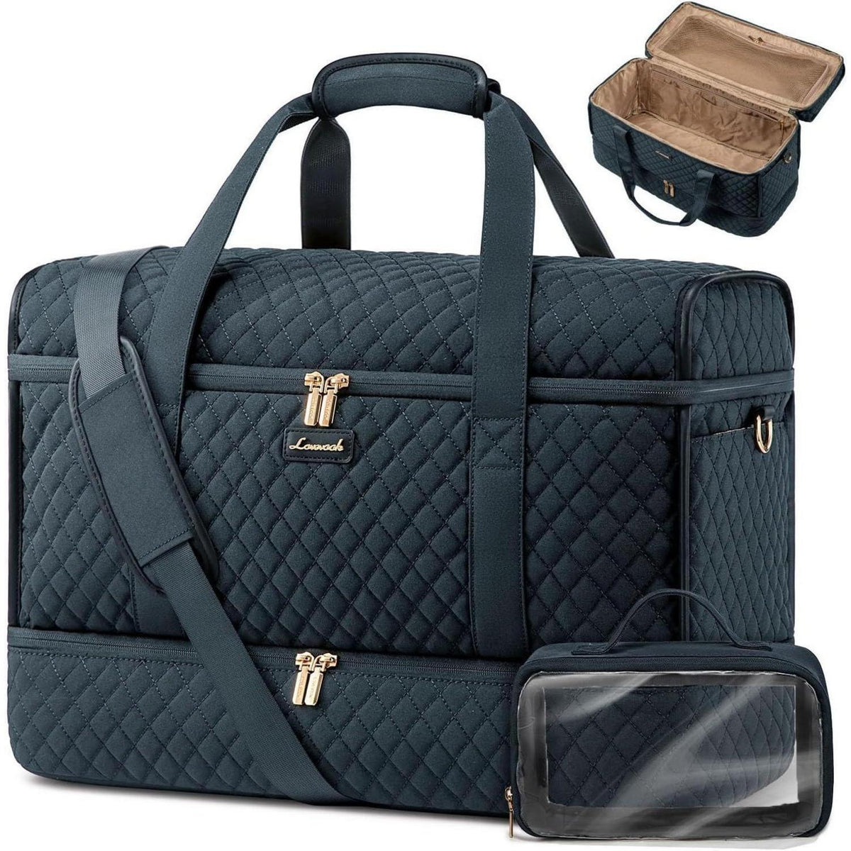 Reisetasche Damen mit Schuhfach, Blaugrün, Große Öffnung