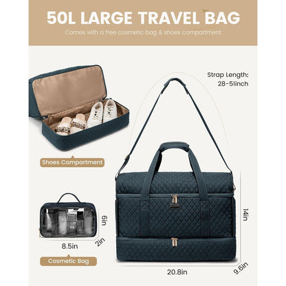 Reisetasche Damen mit Schuhfach, Blaugrün, Große Öffnung