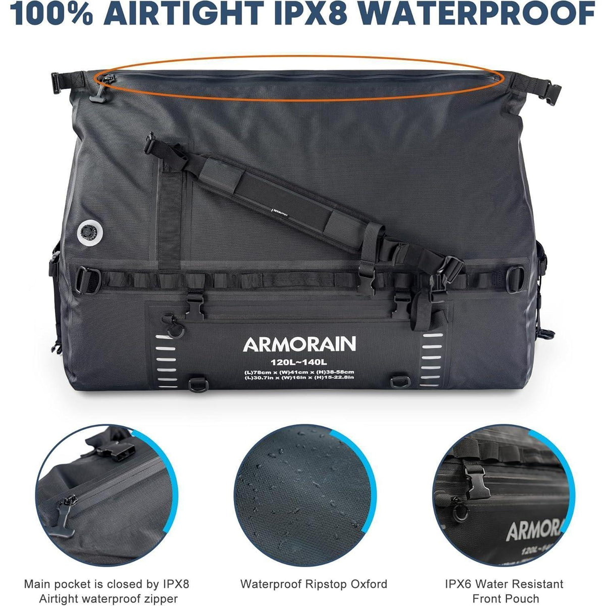 Wasserdichte Reisetasche 120-140L für Motorrad, Auto & Boot