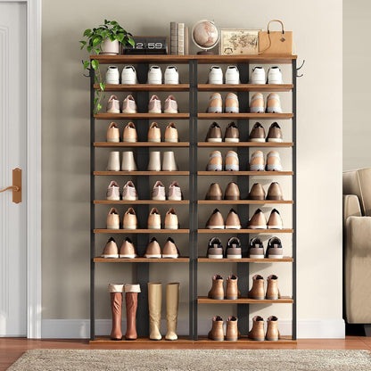 Schuhregal 10-stufig schmal mit Haken, rustikales Braun