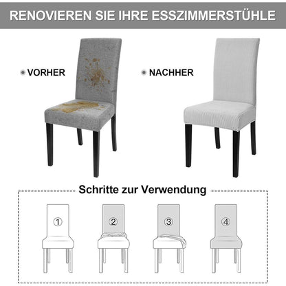 Stuhlhussen 6er Set Stretch Kurzflor Hellgrau