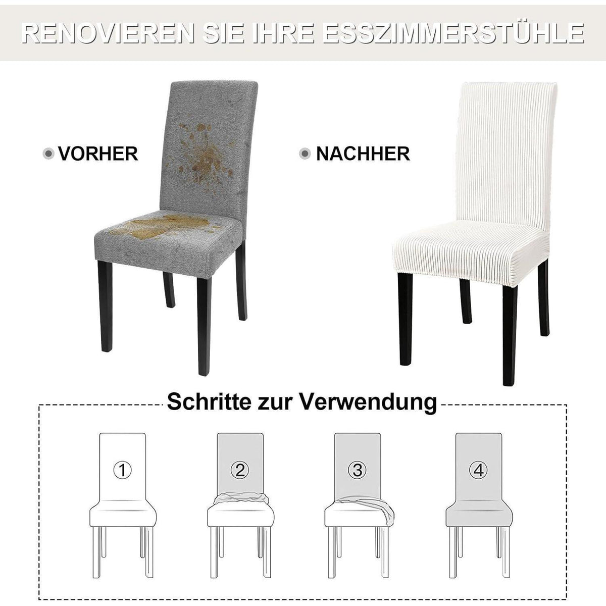 Stuhlhussen 4er Set Stretch Kurzflor – Weiß
