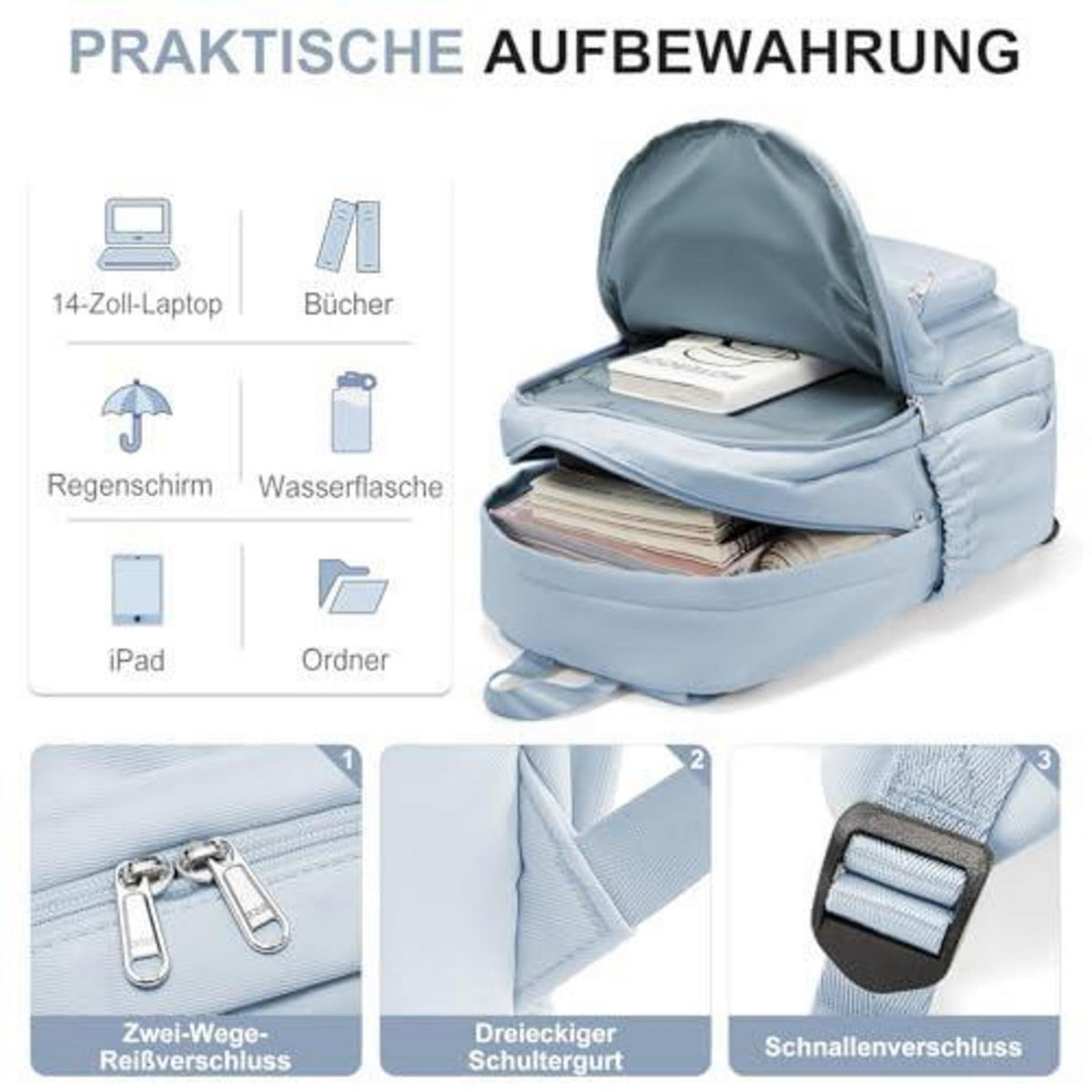 Leichter Rucksack Damen Herren – Wasserabweisend & Vielseitig (Blau)