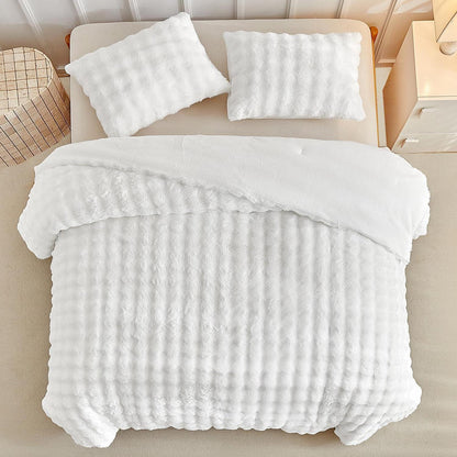 Flauschiges Bettwäsche-Set Doppelbett, Weiß, Kunstfell