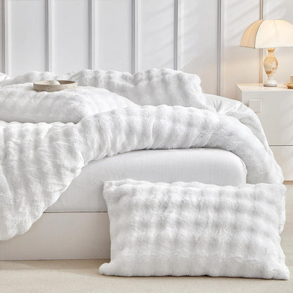 Flauschiges Bettwäsche-Set Doppelbett, Weiß, Kunstfell