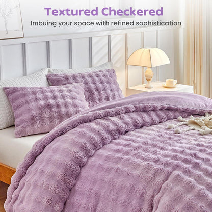 Flauschiges King-Size Bettwäsche-Set Violett, Zottel Kunstfell