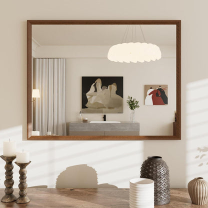 Badezimmerspiegel 70x90cm Braun Holzoptik | Sicherheitsglas & Montagezubehör
