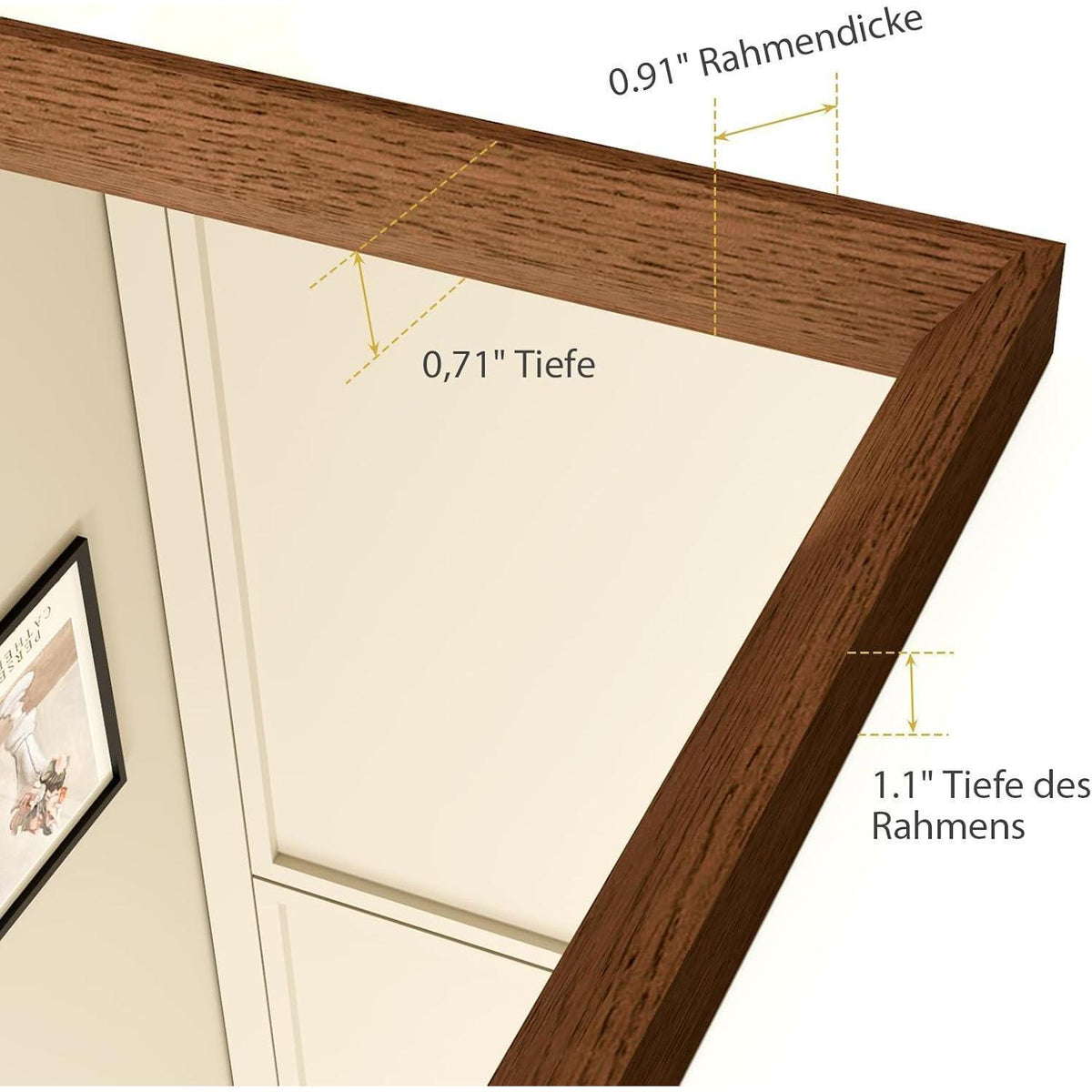Badezimmerspiegel 70x90cm Braun Holzoptik | Sicherheitsglas & Montagezubehör