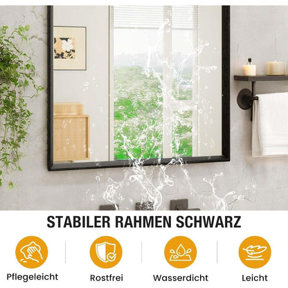 Schwarzer Badezimmerspiegel 56x76cm mit Holzrahmen