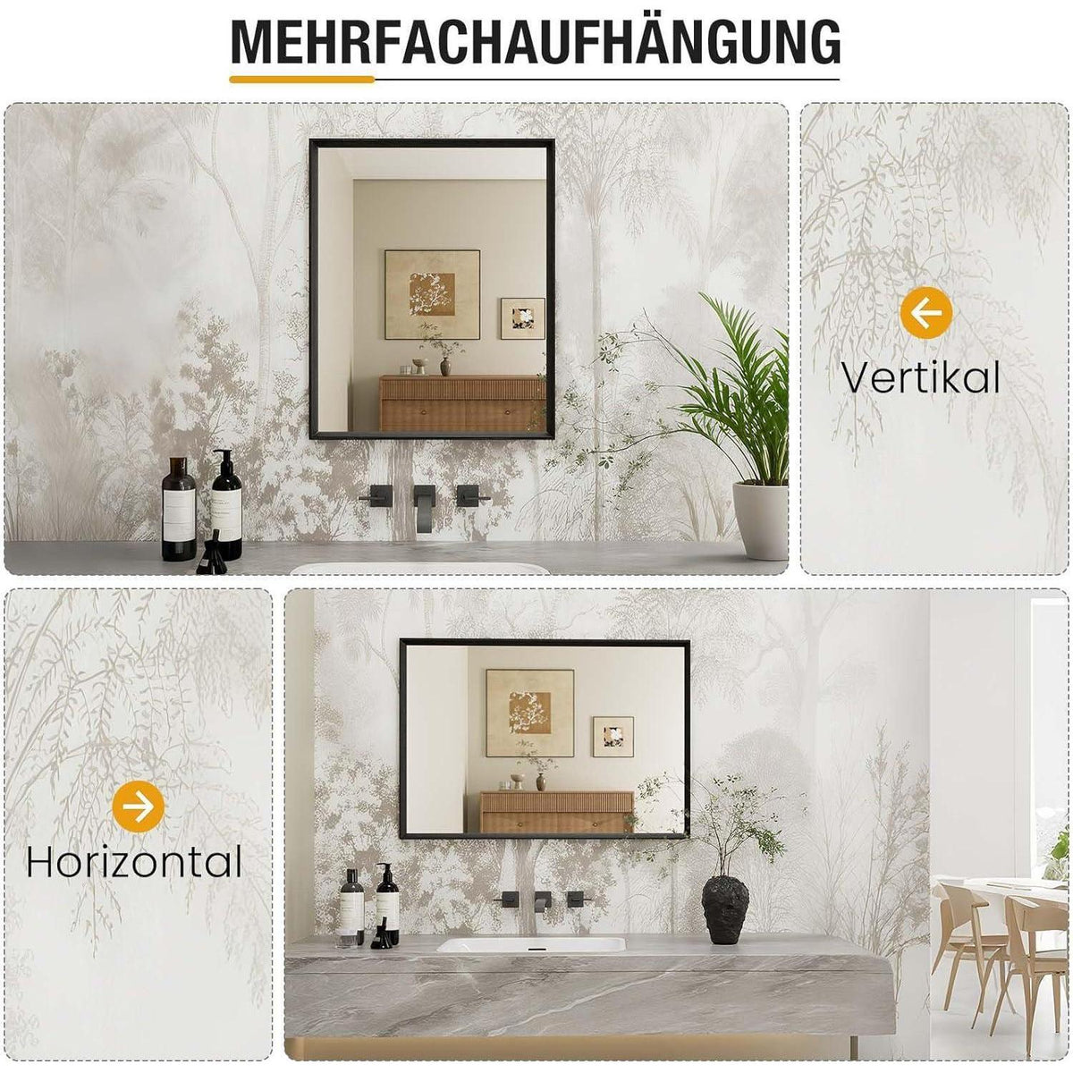 Schwarzer Badezimmerspiegel 56x76cm mit Holzrahmen