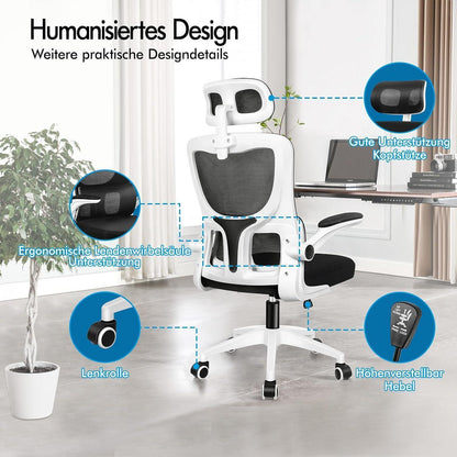 Ergonomischer Bürostuhl mit Lendenstütze, Schwarz Weiß