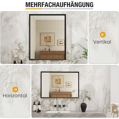 Badezimmerspiegel 70x90cm Schwarz Rechteckig mit Holzrahmen