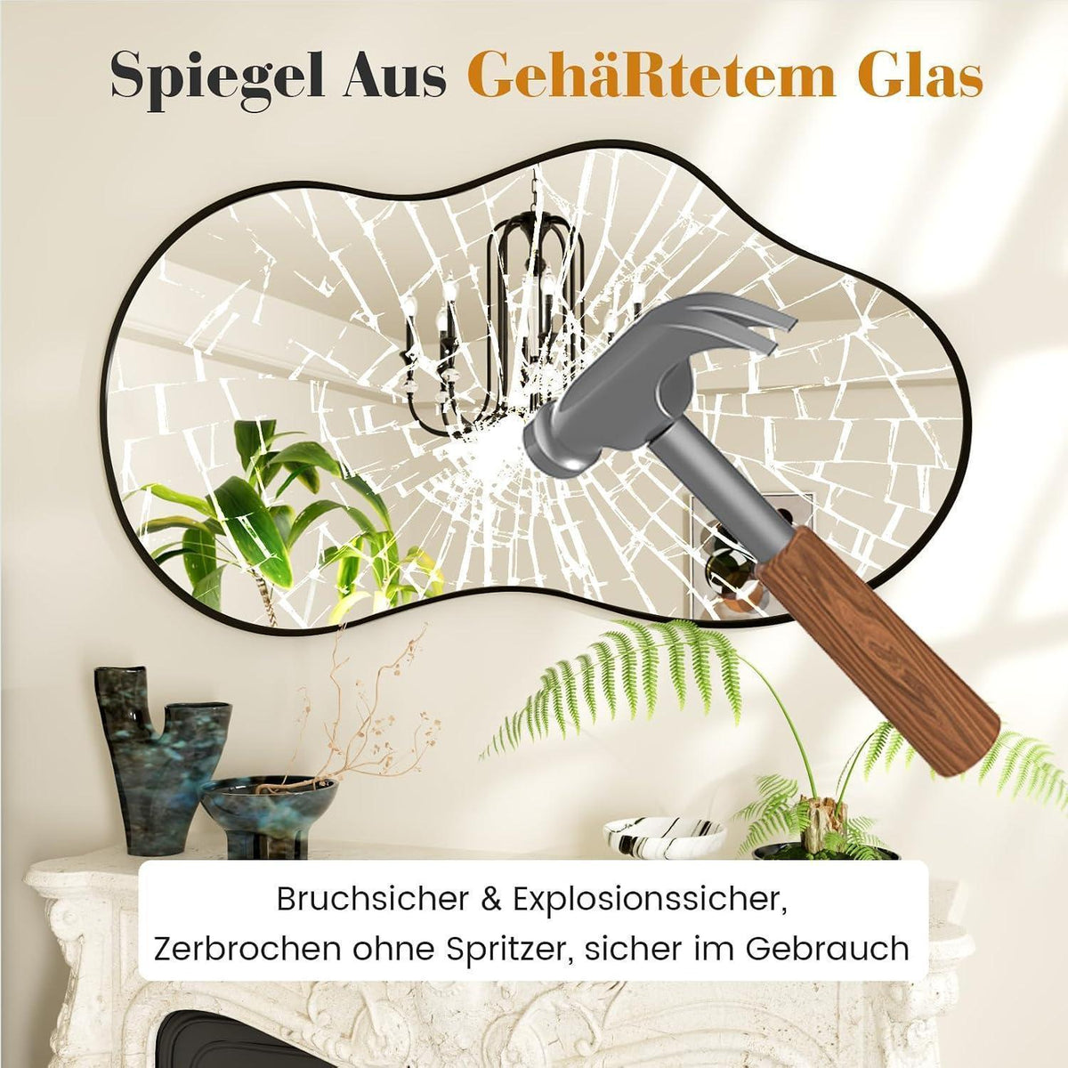 Asymmetrischer Wandspiegel Schwarz 60x90cm – Gehärtetes Glas