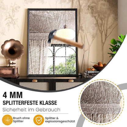 Badezimmerspiegel 50x70cm Schwarz mit Holzrahmen | Splitterfrei & Wassergeschützt