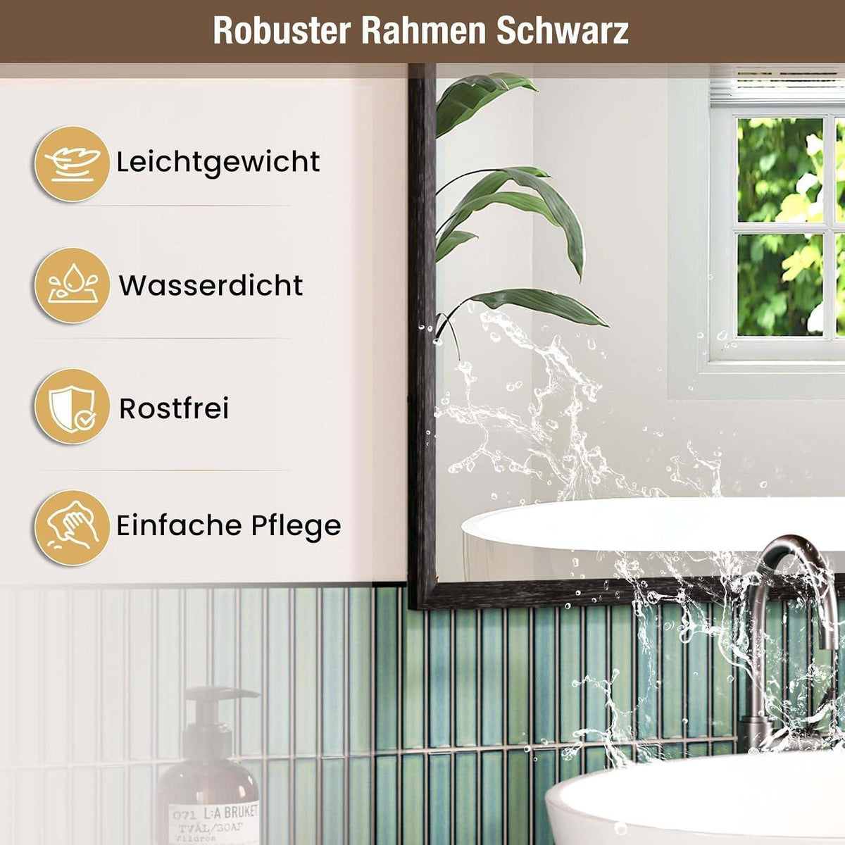 Schwarzer Wandspiegel Rechteckig 56x76 cm Vintage Design