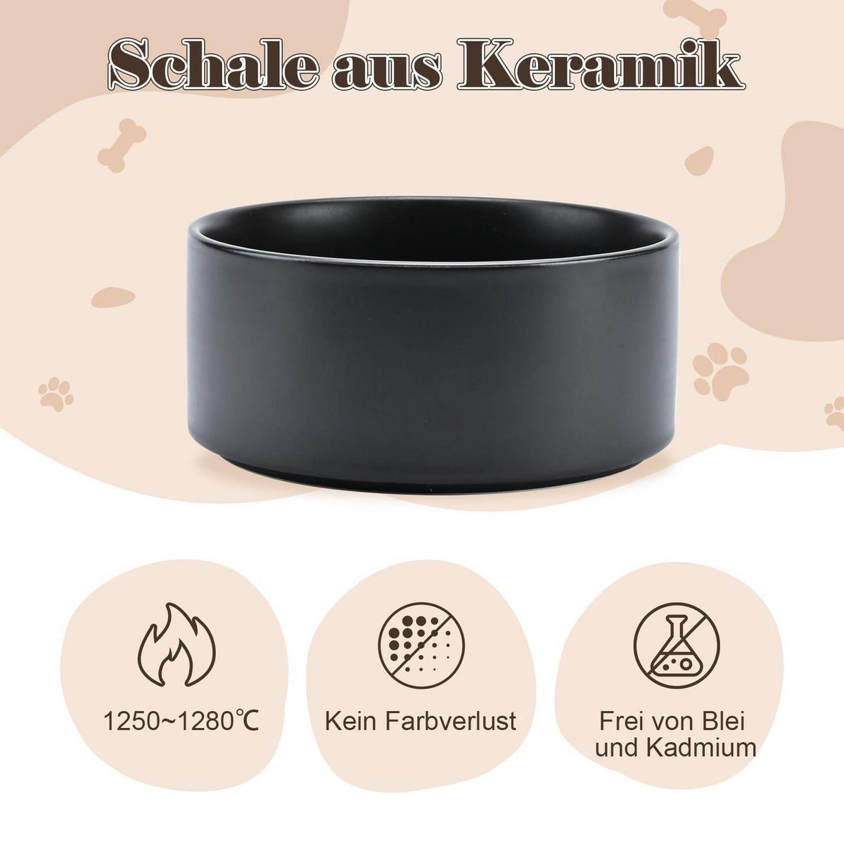 Erhöhter Hundenapf Keramik mit Akazienholzständer 1800ml Schwarz
