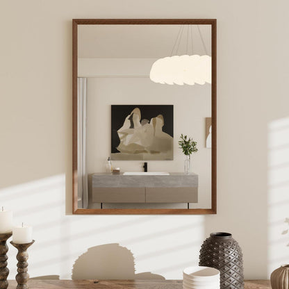 Badezimmerspiegel 56x76cm Braun Holzoptik | Sicherheitsglas & Montagezubehör