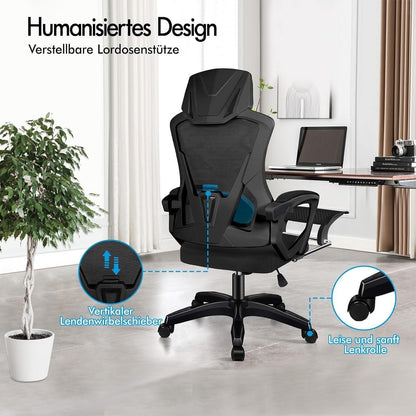 Ergonomischer Bürostuhl mit Lendenstütze, Schwarz