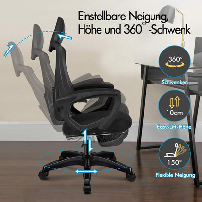 Ergonomischer Bürostuhl mit Lendenstütze, Schwarz