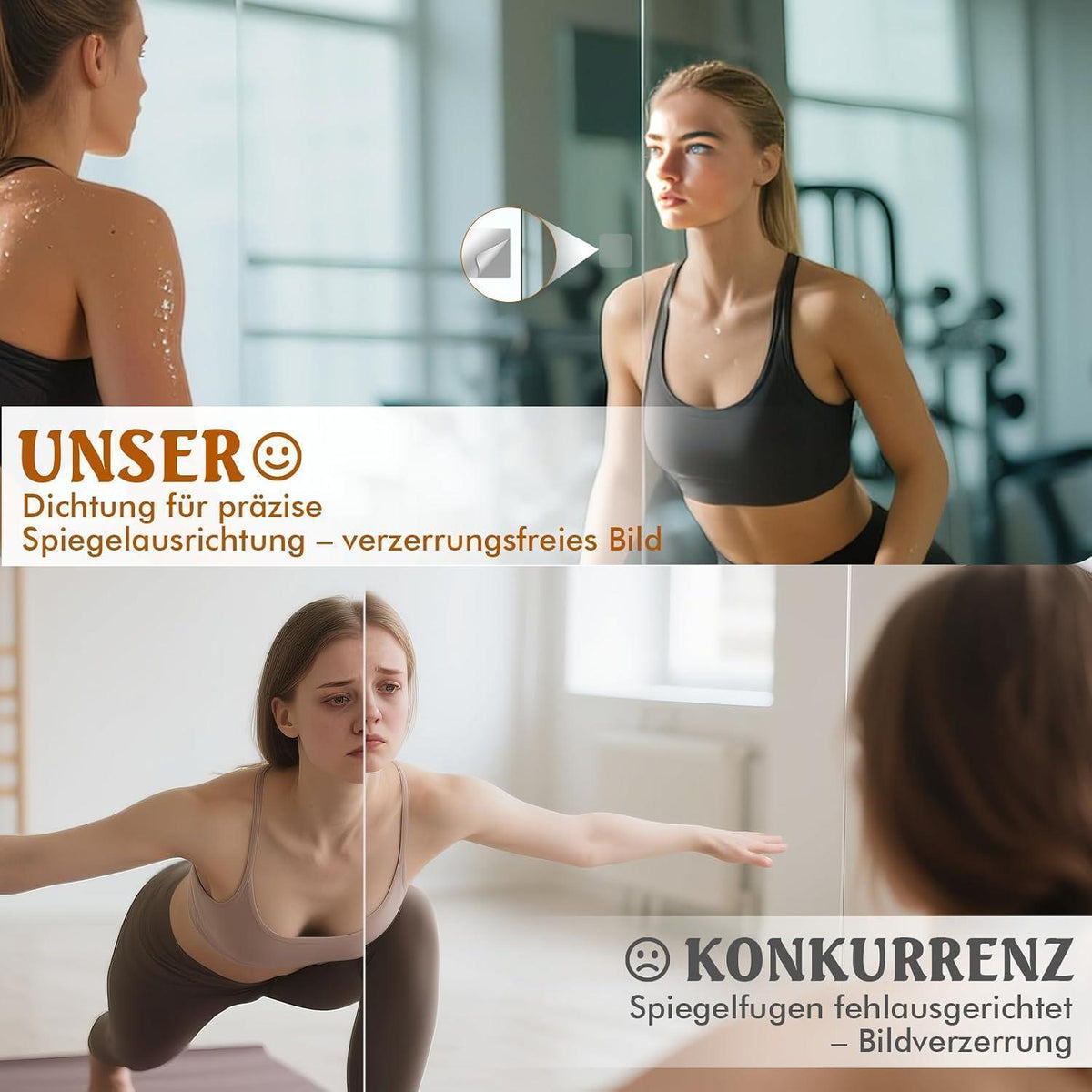 WEER Heim Gym Spiegel 140x42cm - 2er Set, Gehärtetes Glas