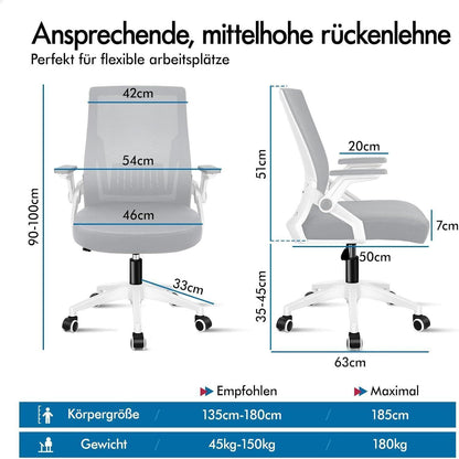 Ergonomischer Bürostuhl Netzstoff Hochlehner Weiß & Grau