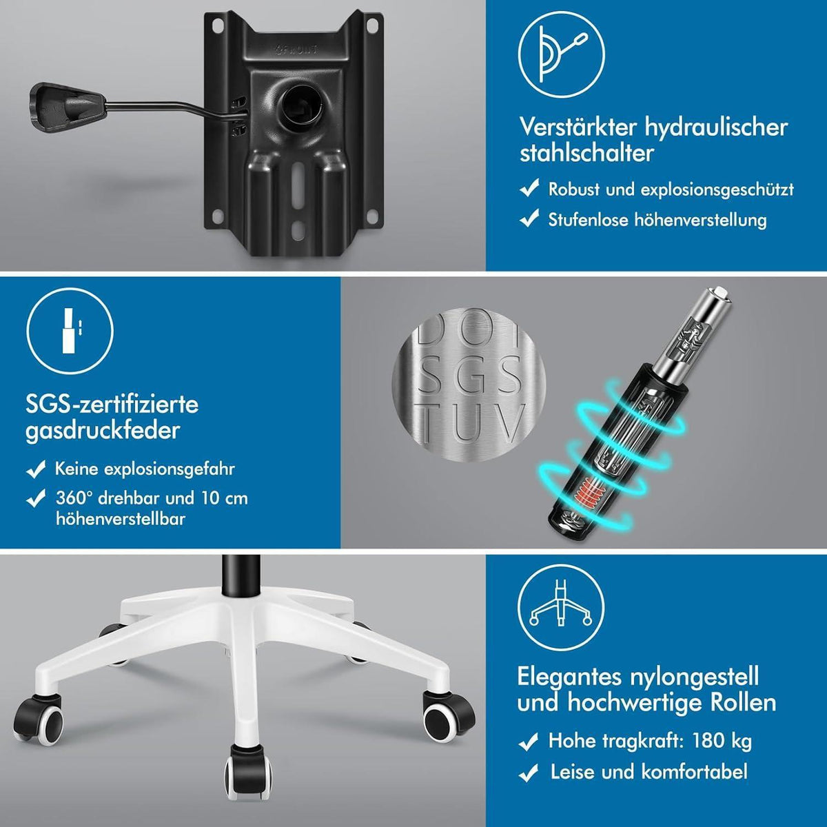 Ergonomischer Bürostuhl Netzstoff Hochlehner Weiß & Grau