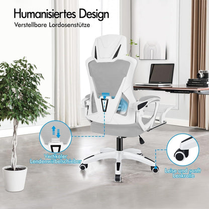 Ergonomischer Bürostuhl mit Lendenstütze, Weiß & Grau