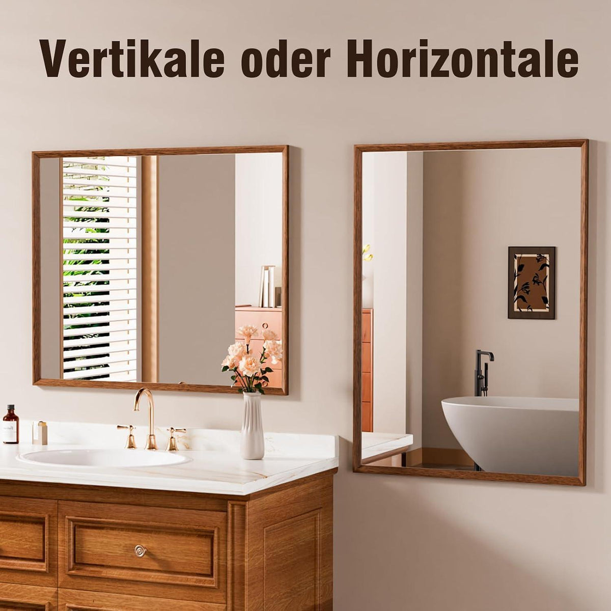 Vintage Wandspiegel Braun 60x90 cm - Rechteckiger Kosmetikspiegel