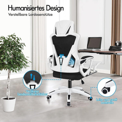 Ergonomischer Schreibtischstuhl mit Lendenstütze, Schwarz Weiß