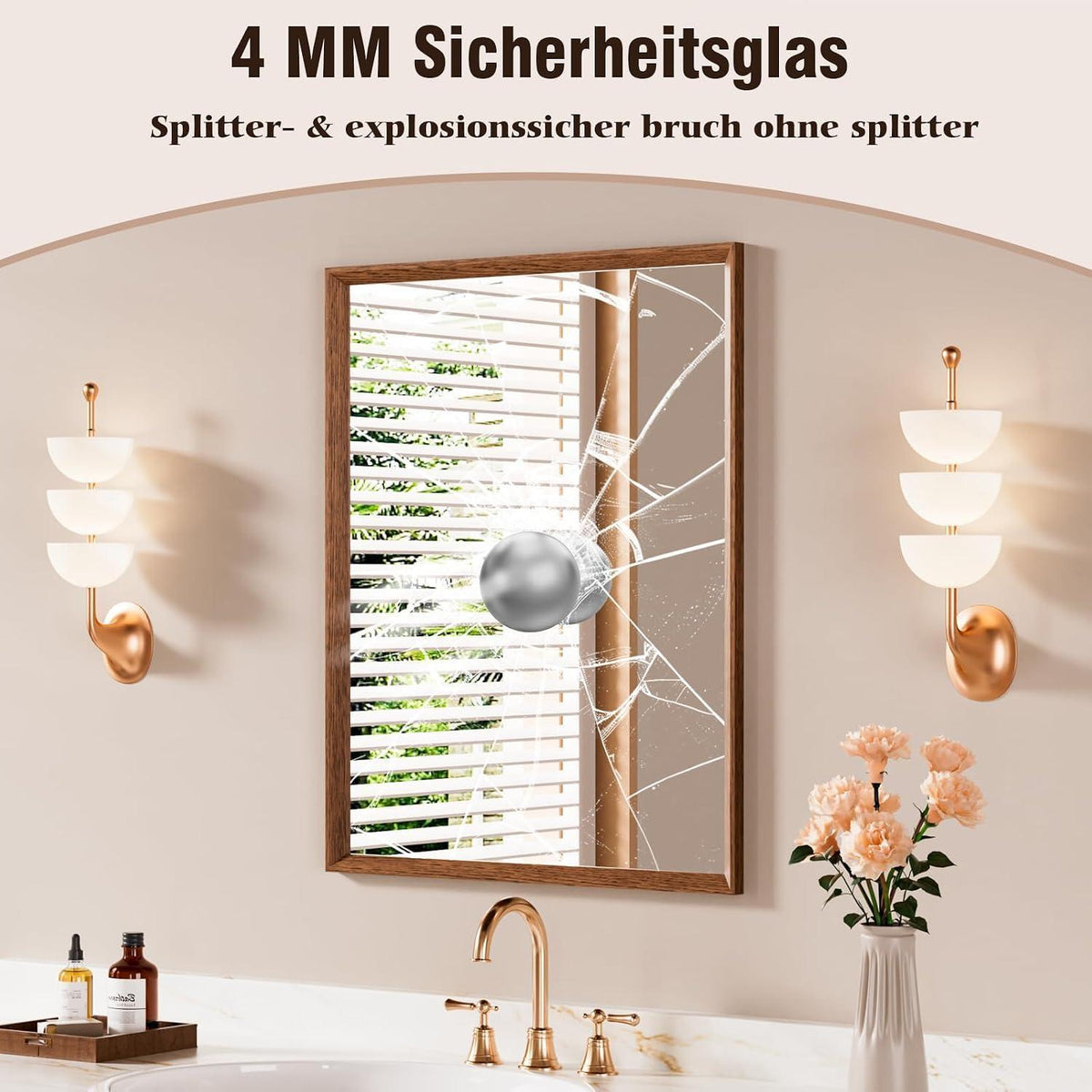 Vintage Wandspiegel Braun 70x90 cm - Rechteckiger Kosmetikspiegel