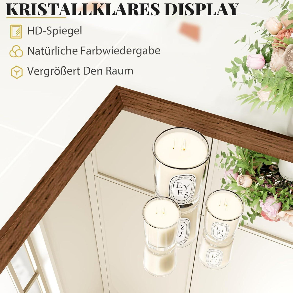 Badezimmerspiegel 50x70cm Braun Holzoptik | Sicherheitsglas & Montagezubehör