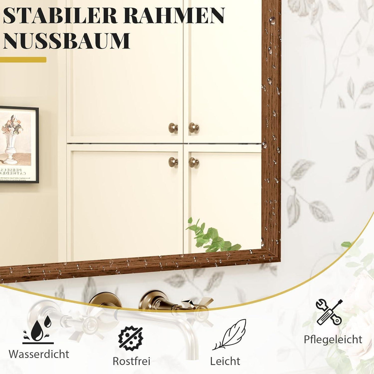 Badezimmerspiegel 50x70cm Braun Holzoptik | Sicherheitsglas & Montagezubehör