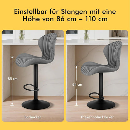Barhocker Set 2-teilig, Grau, Höhenverstellbar & Schwenkbar