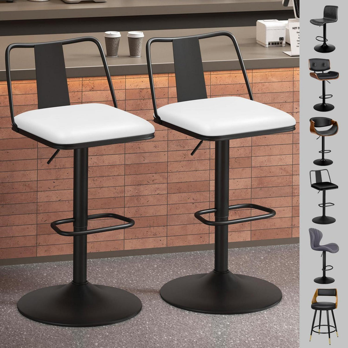 Verstellbarer Barhocker Set (2x) – Weiß, Komfort & Drehfunktion