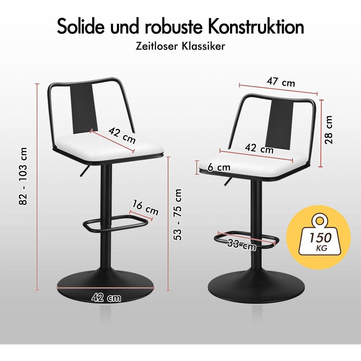 Verstellbarer Barhocker Set (2x) – Weiß, Komfort & Drehfunktion