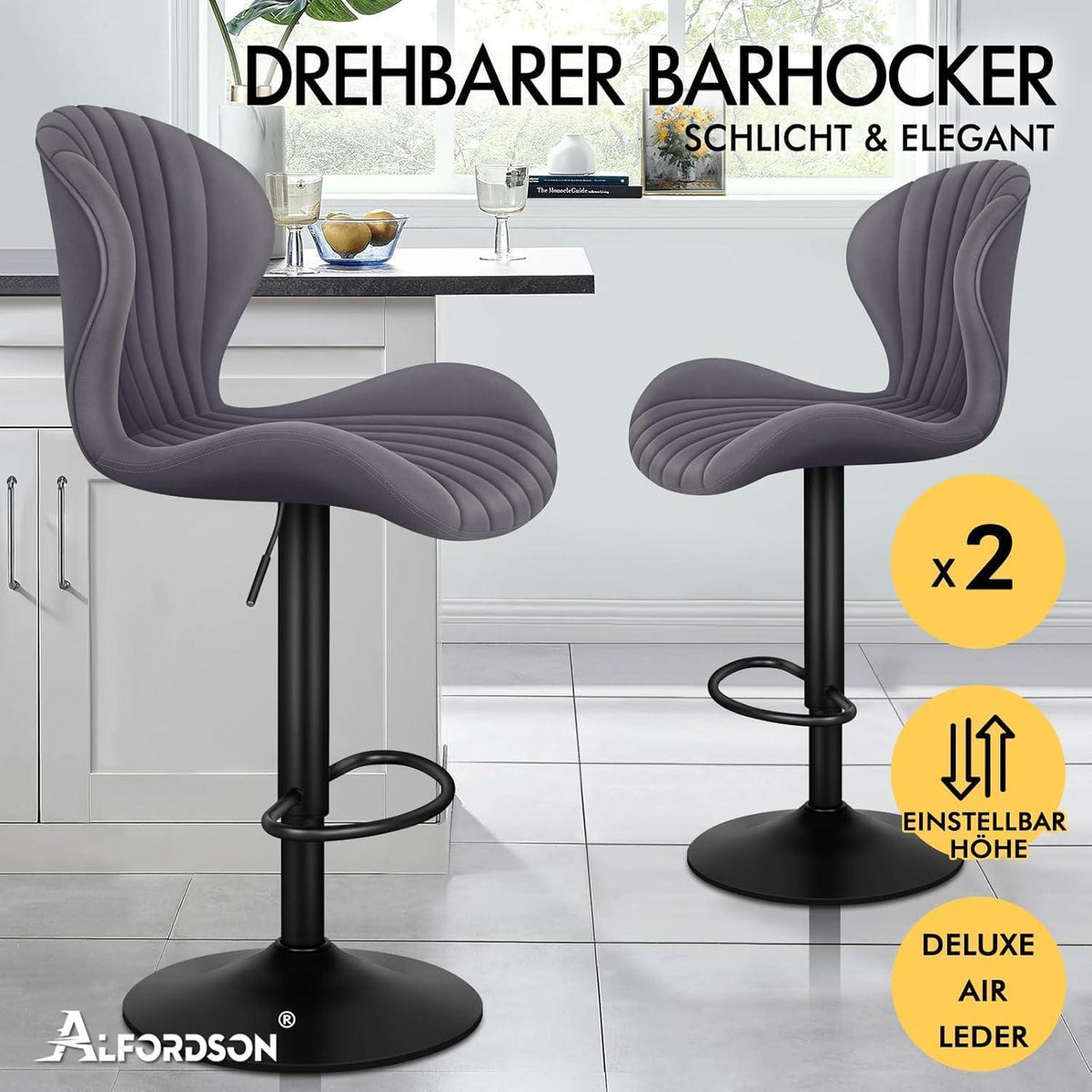 Barhocker Set 2x Höhenverstellbar Grau – Komfortable Küchenhocker