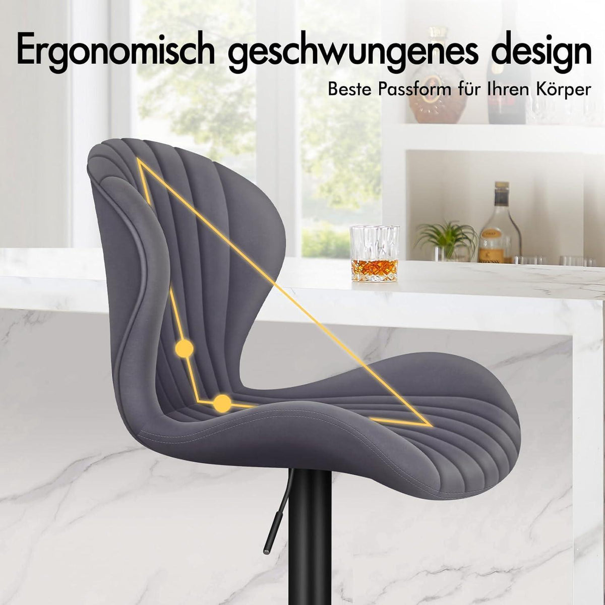 Barhocker Set 2x Höhenverstellbar Grau – Komfortable Küchenhocker