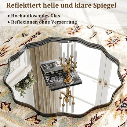 Runder Wandspiegel 106cm mit gewellter Kante & Schwarzrahmen