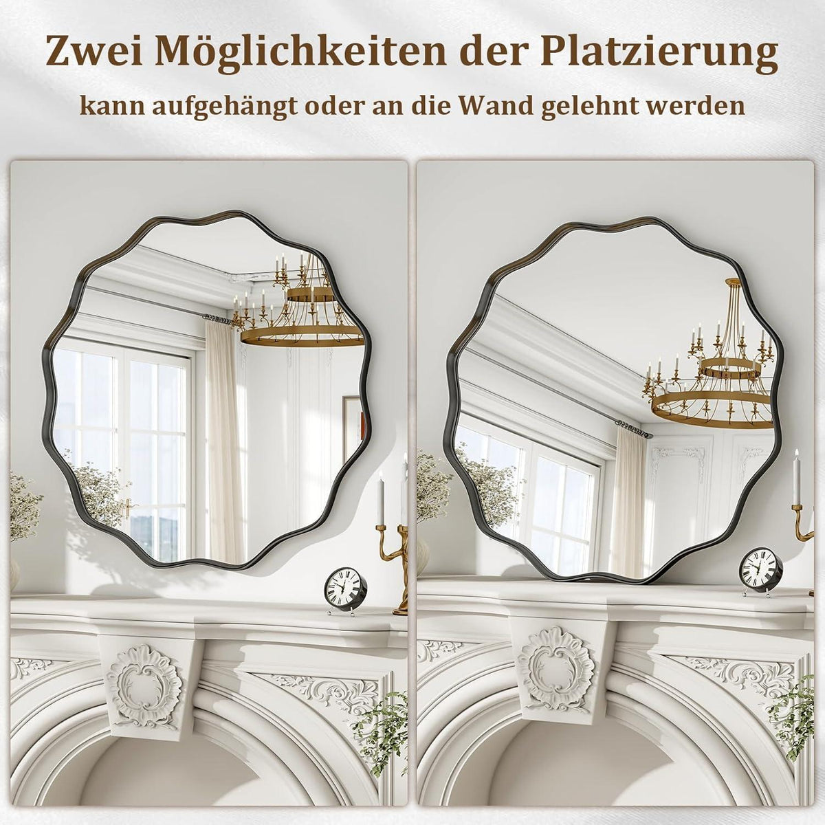 Runder Wandspiegel 106cm mit gewellter Kante & Schwarzrahmen