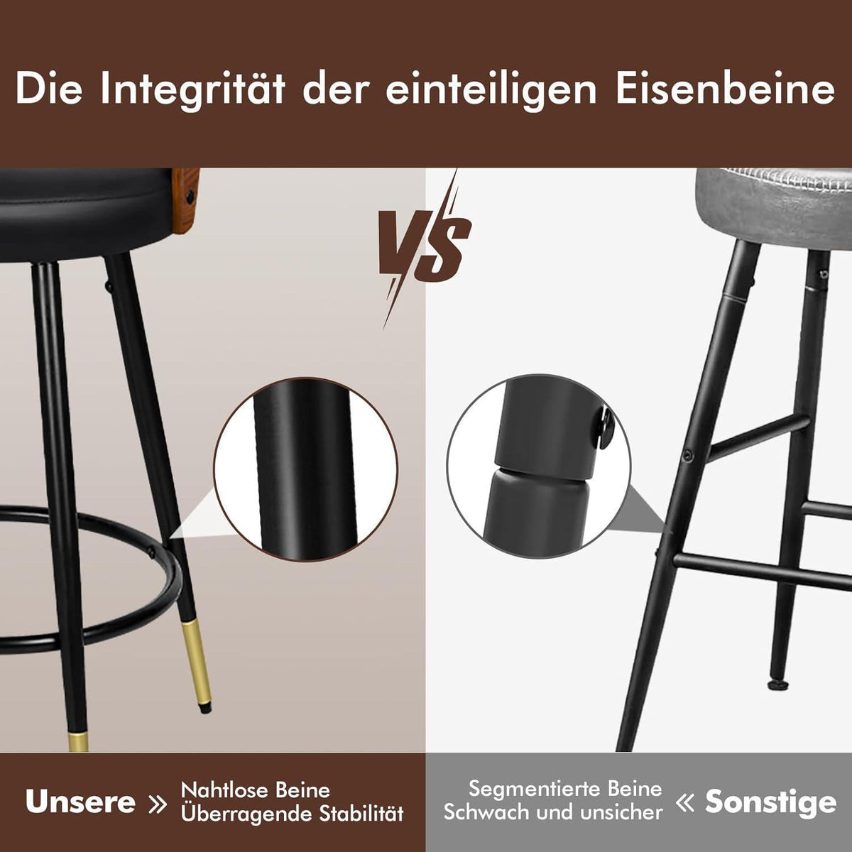 Barhocker Set 2x, Schwenkbar, 65cm Sitzhöhe, Schwarz