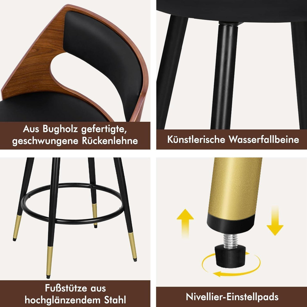 Barhocker Set 2x, Schwenkbar, 65cm Sitzhöhe, Schwarz