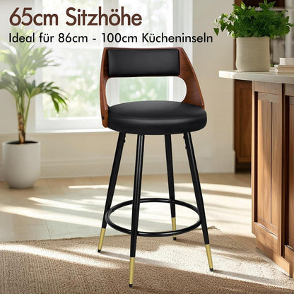 Barhocker Set 2x, Schwenkbar, 65cm Sitzhöhe, Schwarz