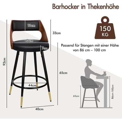 Barhocker Set 2 –, 65cm Höhe in Lederoptik